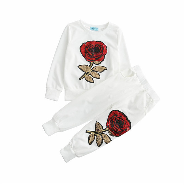 Autumn Sequins Girl T Shirt + Pants Set Casual Children Clothing Vetement Fille Baby Tracksuit Black White Kids Clothes Suit