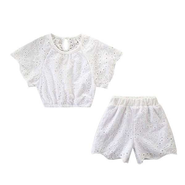 Toddler Kids Baby Girl Outfits Clothes Lace Hollow T-shirt Tops+Shorts Pants Set Baby Girls Boys Clothe Set Summer Swimming