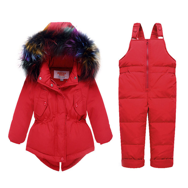 Toddler Baby Girl Winter Jacket Clothes Sets 2019 Natural Color Fur Girls Down Coat Warm Hooded Infant Snow Children Suit 1 2 3Y