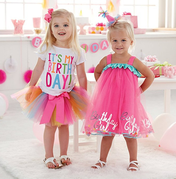 INS Baby Princess Outfits Children Print Unicorn kirtsTshirt Top Rainbow TUTU Lace Skirts 2pcs/set Boutique Kids Clothing sets