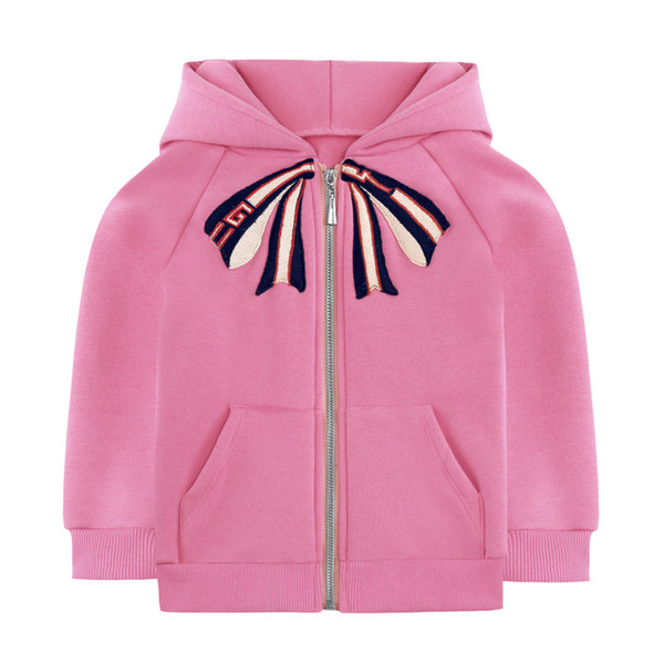 Kids Designer Jackets Cute Bow Tie Pattern Girls Jackets Fashion England Styles Classic Thin Coat with Fleece Casual Pink Windbreakers