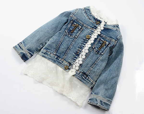 3 to 7 years Girls lace denim coats spring & fall baby kids clothing children fashion clothes retail wear, R1ES505CT-50