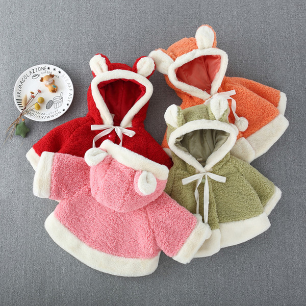 Girls Loose Hooded Cloak 4 Designs Autumn Cartoon Bear Baby Cloak Plush Poncho Outwear Kids Designer Clothes Girls 1-4T 04