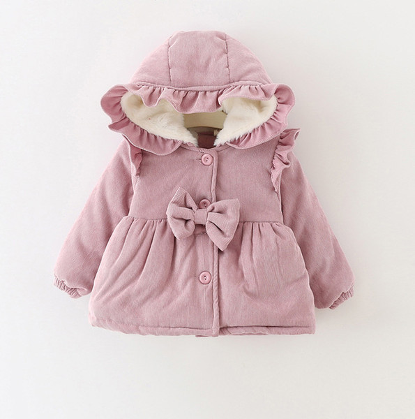 2019 Winter Baby Girls Ruffles boy winter jacket Hooded Cute Cartoon Thicken Polar Princess Warm Jacket Kids Clothes