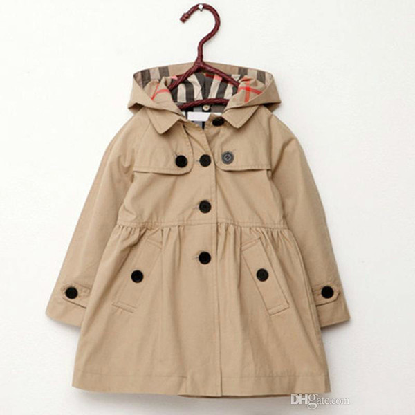 2019 children clothing girl coat solid color medium-long single breasted kids trench babys outerwear