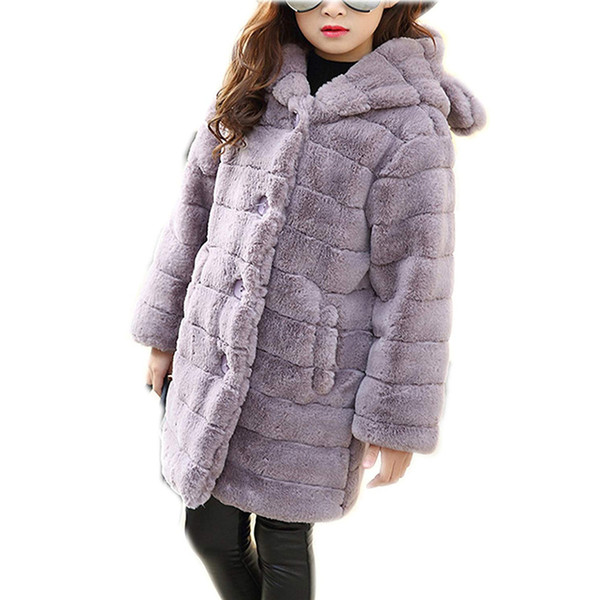 Girls Fur Coat Long Warm Faux Fur Coat for 3-14Years Girls Thicken Fake Fox Hooded Winter Jacket Coat Outerwear