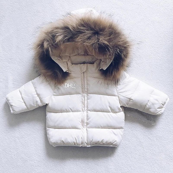 New children Big fur collar Hooded Coat Winter girls boys Long Sleeve Plus velvet Thicker Outwear kids Down Coat Baby Clothing C5621