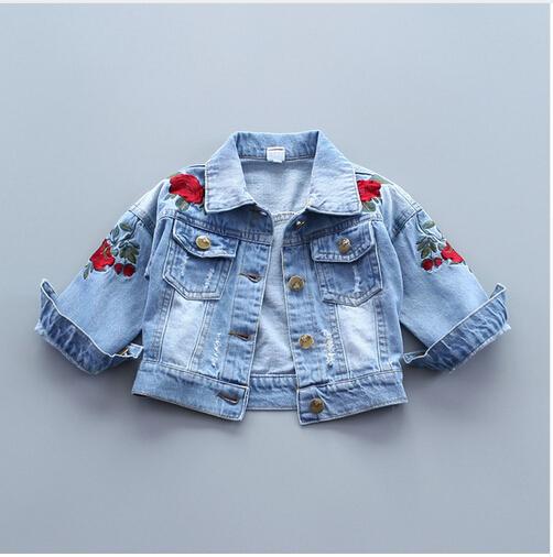 Baby Girls Denim Jacket Vintage Jeans Jackets for Girl Toddler Baby Denim Jackets Girls Jean Jacket Rose Flower Embroidery