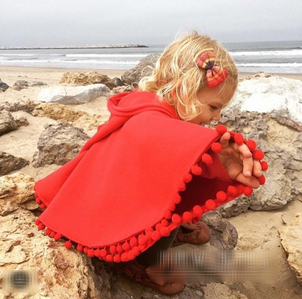 ins baby Girls fall red furry Tassels Poncho Cloak Cloak coat