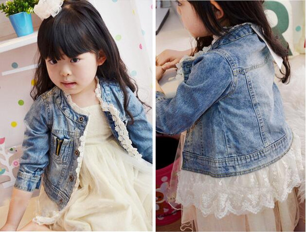 2018 hot sell Baby girl Fashion Casual lace denim Jackets Girls Cute Tops Children Clothing Kids lace Denim Coats Children Jacket