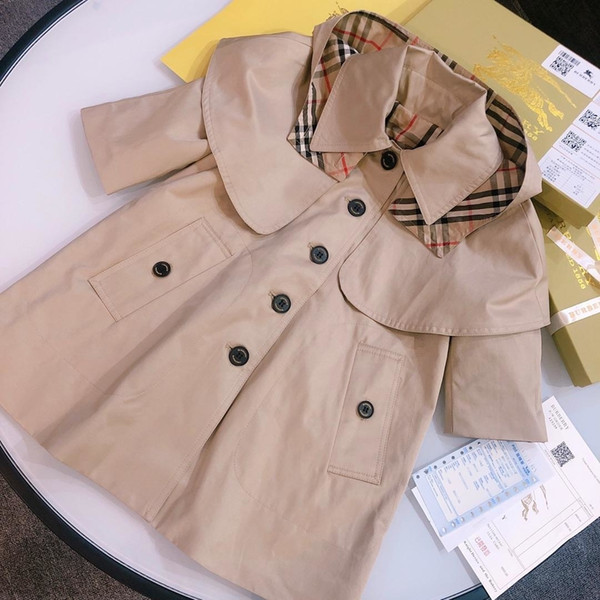 kids 2019 coat kids clothes girls lapels cape style windbreaker with hat trench coats children tops high quality baby girl clothes AB-4