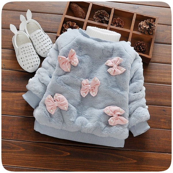Spring Autumn Baby Girls Long Sleeve Fleece Imitation Pearls Bow Pullover Jacket Kids Outerwear Coat casaco roupas de bebe