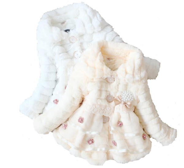3-7yrs Thick Baby Girl Parkas Coat Bow Lace Faux Fur Warm Overcoat For Girls Children Kids Thick Winter Outerwear Clothes