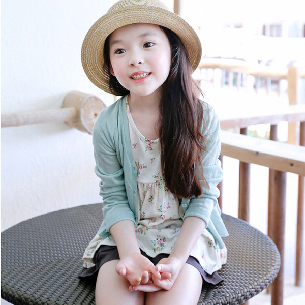 Baby Girl coat Kids Clothings V Neck 3T-8T 95% Cotton sweater Childrens grown Girls suntan-proof wear