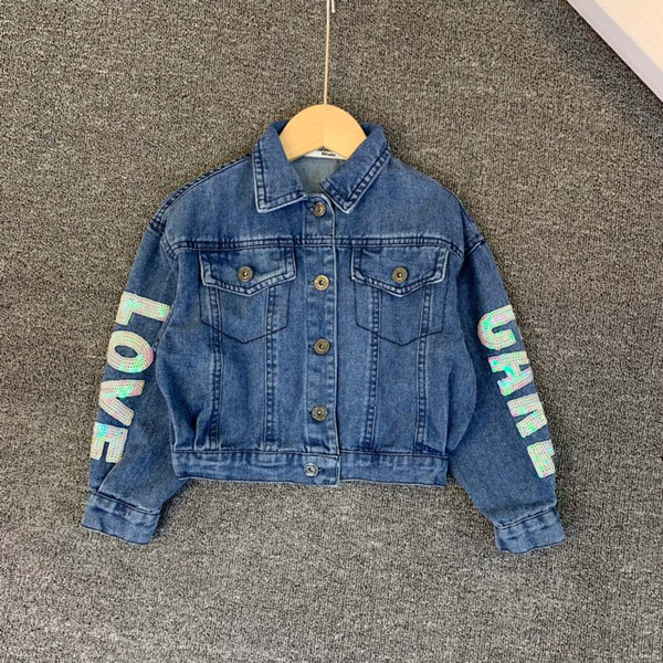 Girl jacket kids designer clothing autumn and winter fashion new tassel wash denim jacket cotton denim material dream unicorn design