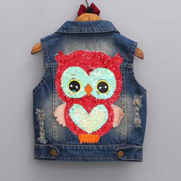 Children girls outerwear Spring Autumn Kids girls clothes children Cartoon Owl Appliques Coat Cowboy Waistcoats Vest