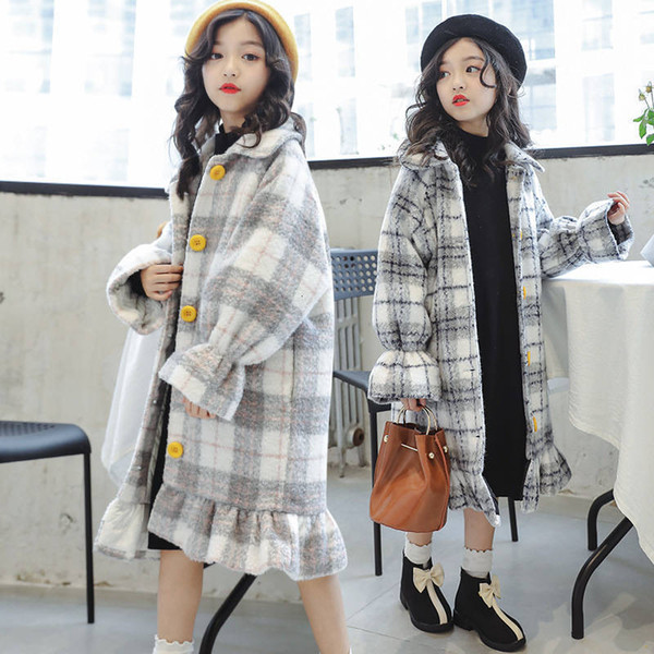 Girl Woollen Overcoat Winter Clothes Children Long Fund Thickening Woolen Loose Coat Long Sleeve Children Snowsuit