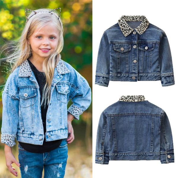 Girl Denim Jacket Coat Leopard Neck New Fashion Children Spring Autumn Coat Long Sleeve Kids Jacket Baby Coat Girl's BabyJackets