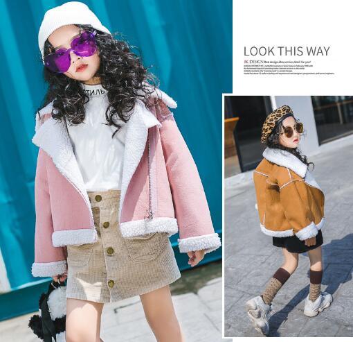 Girls' coat, velvet, thickening autumn and winter, children's suede, warm children's clothing, western style collar, jacket and tide.