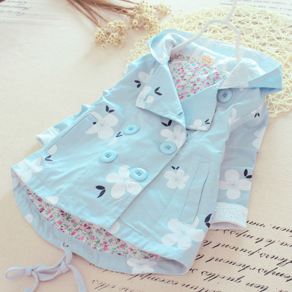 New Girl Spring Jacket Kids Jackets for Girls Clothes Cotton Floral Casual Hooded Coat Children Clothing 2-5Year