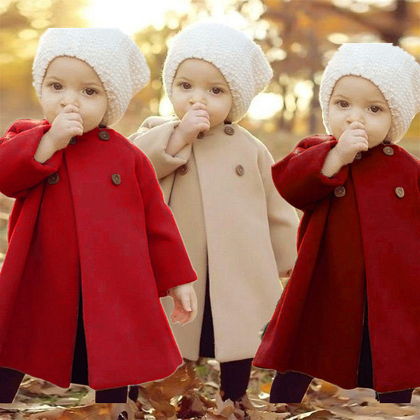 New Bady Gilrs Button Fleece Coat Winter Long Sleeve Cloak Kids Warm Polar Fleece Trench Coats Dress Tops Outwear Children Overcoats A110701