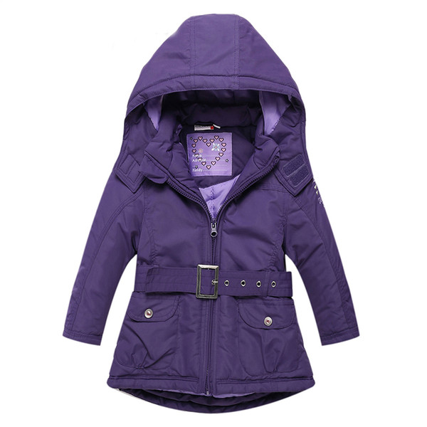 Girls Jacket with Sashes Cotton-padded Girls Winter Coat Hooded Wind-proof Kids Winter Jacket Children Outerwear