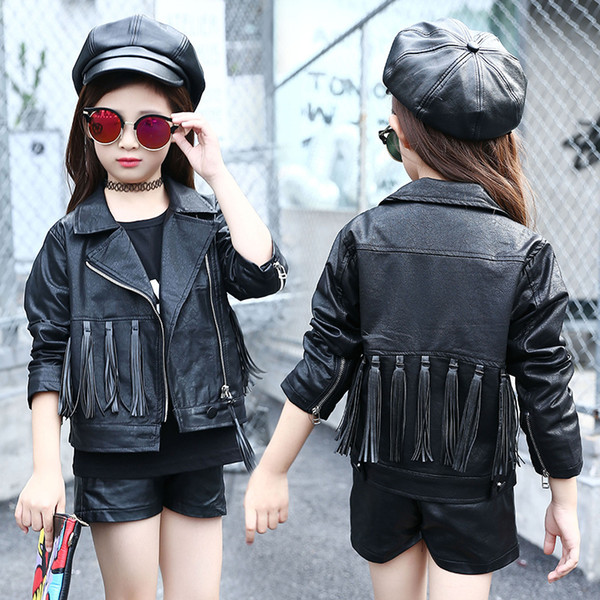 2019 New Baby girl faux Leather Jacket girl Coat Black and Brown Color Children Jackets Manteau Garcon Kids jacket