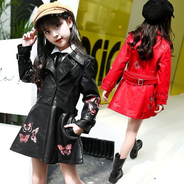 2019 Girl Zhongdatong Fashion leather skirt Leather clothing child jacket dress Thicken coat Leather clothing