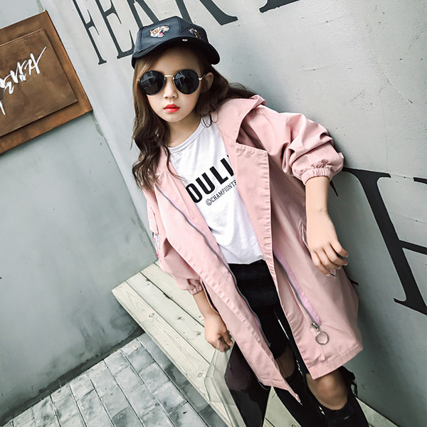 Girl Coat Little Girl Spring and Autumn Princess Trendy Long Sleeve Coat Lapel Hooded Fashion 2018 New Korean Childrens Clothes A84