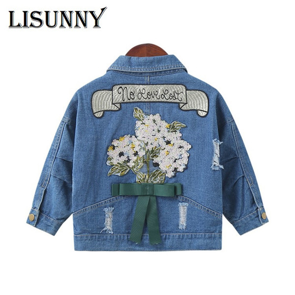 2019 Autumn new Fashion Girls Jackets Cowboy Teens Outerwear Bow Sequin tree Girls coat Children's Clothing Kids Jean Jacket 4-9 years