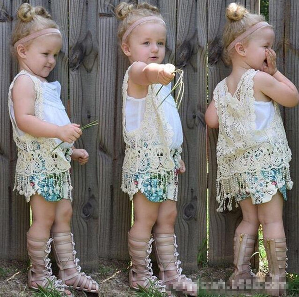 INS baby girl floral crochet vest kids crocheted hollow lace knitted shawl robe coat cardigan Poncho tops Cute tassels fringed Waistcoat
