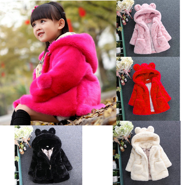 Retail 2-12Y kids designer winter coats girls luxury Faux Fur thick warm fur coat infant baby hooded jackets outwear children clothing