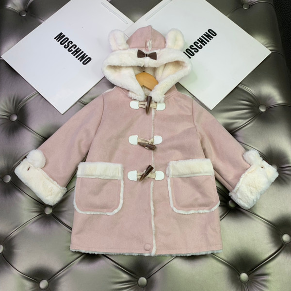Girl coat WSJ024 single-breasted design cute rabbit ears decorative casual jacket size100-140 exquisite warm children's shirt