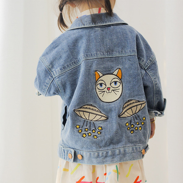 baby girl designer clothes Autumn and winter new children clothing cotton cowboy jacket cat embroidered jacket manufacturers