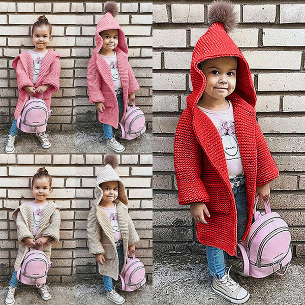 Kids Girl Sweater Coat Solid Hooded Pockets Autumn Winter Coat Kids Designer Clothes Girls Child Winter Outwear 07