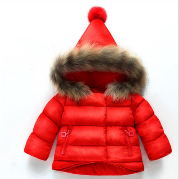 2019 children's cotton padded child winter baby warm hand padded cotton large fur collar coat sports fashion designer children's clothing