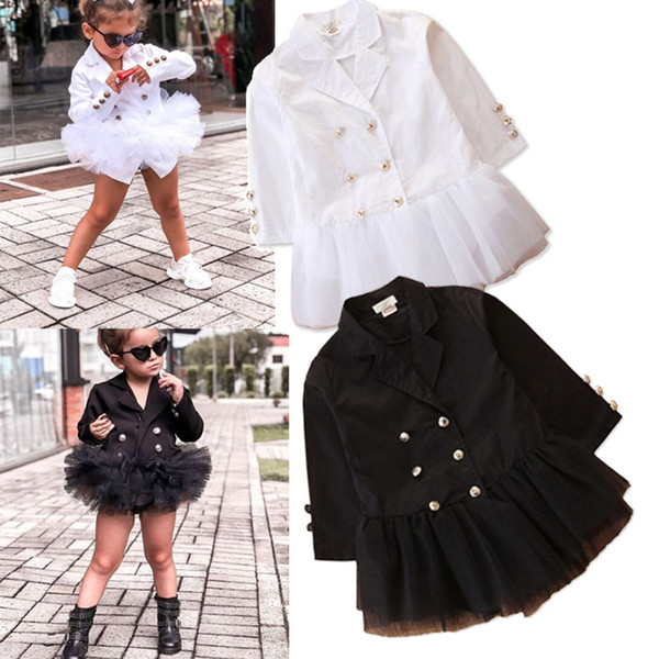 kids designer clothes girls Mesh trench coat Double-breasted Jackets 2019 autumn Spring Children Outerwear Baby V-neck Coats C1169