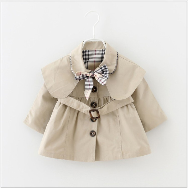 2019 New Baby Girls Tench Coats Spring Autumn Lapel Windbreaker With Bowtie Children Coats Kids Outwear Single-breasted Girl's Jacket