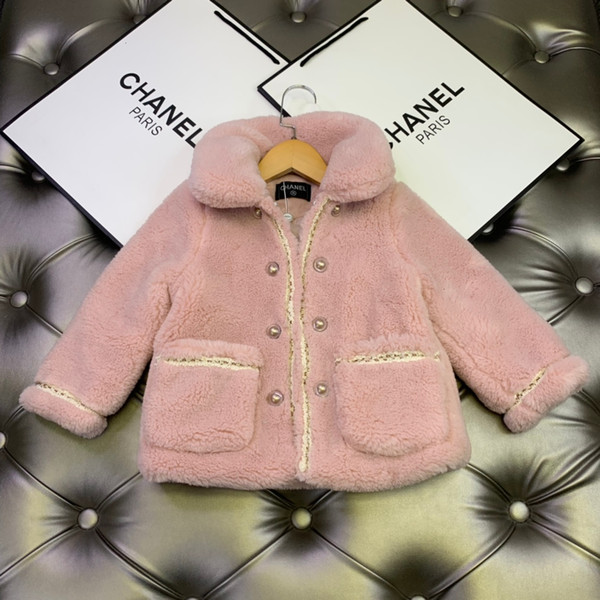 Girl coat WSJ012 lapel velvet warm cardigan jacket size100-150 2019 new double-breasted design elegant fashion