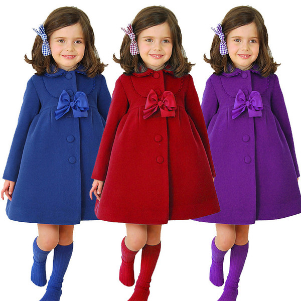 Girls Vintage Tench Coats 3 Design Big Bow Tie Coat British Turn-down Collar Button Kids Designer Clothes Girls 2-7T 04