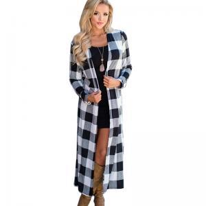 Women Plaid coat Lady long Cardigan tops causual long sleeve V neck jackets Outwear plaid Trench Coats GGA1551
