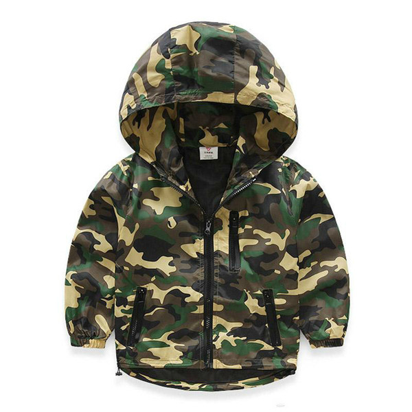 Wholesale 2018 New Children Camo Hooded Jackets For Boy Girls Camouflage Zipper Windbreaker Kids Long Sleeve Casual Outdoor Clothes