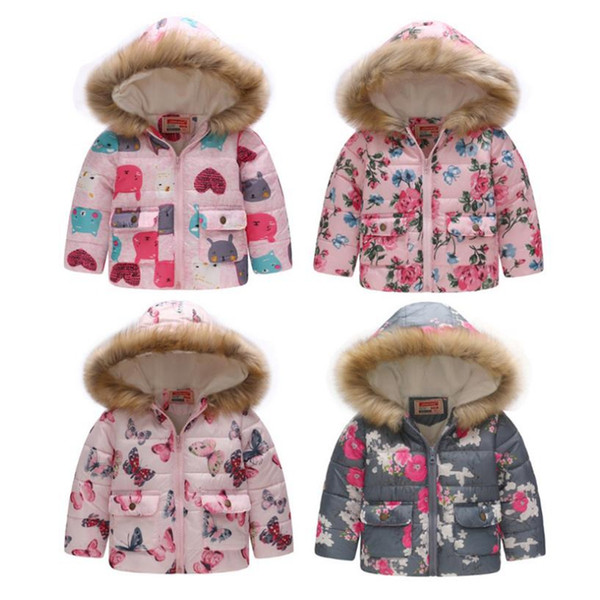 Baby Girl Coats Printed Toddler Girls Cotton Jacket Thicken Children Hooded Coat Fur Children Outerwear Winter Baby Clothing 14 Designs 4831