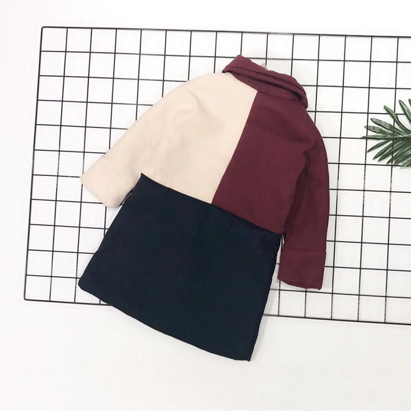 jacket Girl kids fashion clothing autumn and winter new lapel design woolen coat contrast color casual jacket