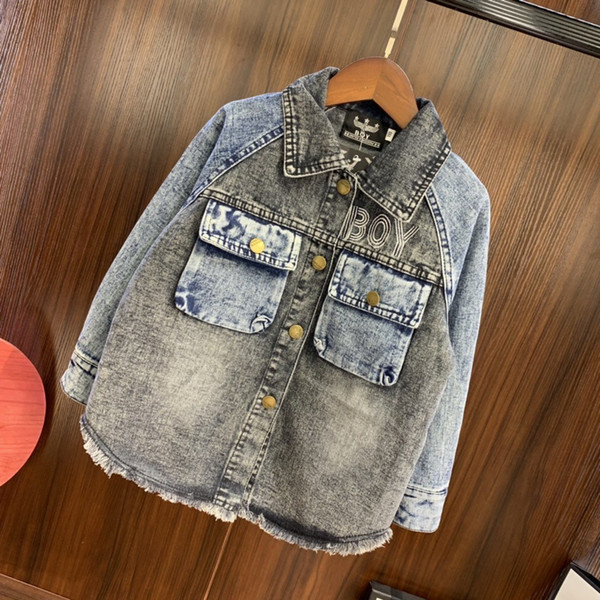 children clothes kids Suit Cartoon print Windproof fashion zipper denim Campus style The New