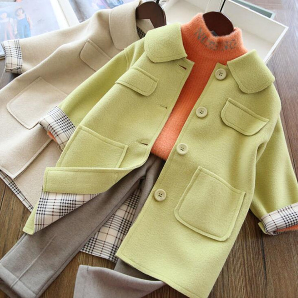 Girls' woolen coat autumn and winter 2019 new girls' foreign style medium long woolen coat children's thickened coat