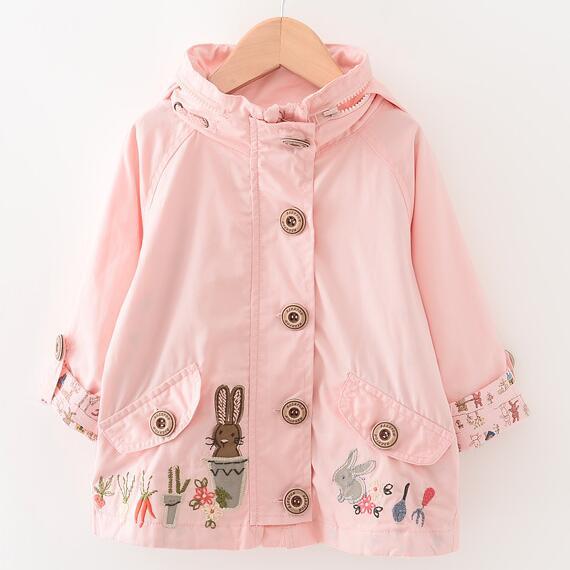 Baby Girls Clothes Winter Fashion Cute Rabbit Flower Korean Children Trench coats Hoodie Outfits for 2-9Y Pink Jacket Kids Clothing