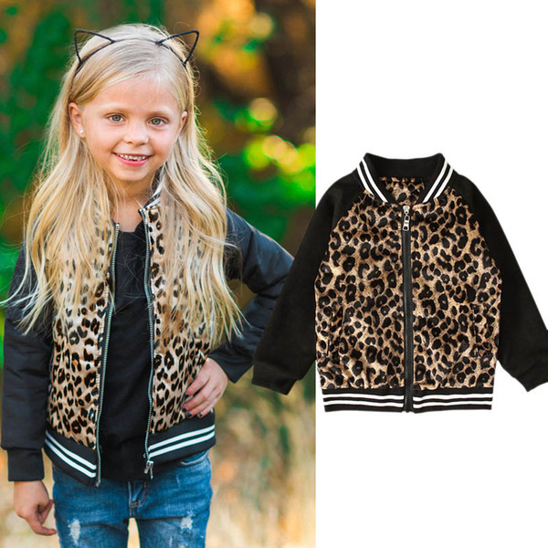 INS leopard print girls coat Autumn Winter kids coats kids jacket kids designer clothes girls jacket girls outerwear girl coats retail A9490