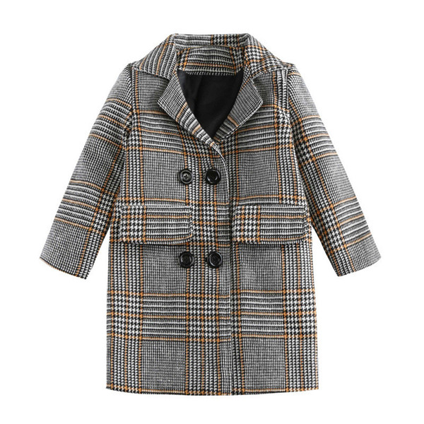 High-end children's clothing 2019 autumn and winter new lapel girls quilted thickening clothes children houndstooth coat coat tide