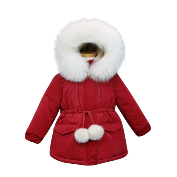 2018 New children Hooded Thick coat Winter girls Long Sleeve Outwear kids Fur collar jacket C3297